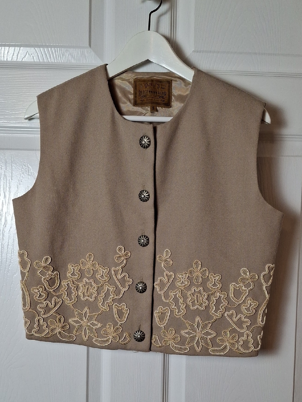Double D Ranch Beige Embroidered Wool Vest